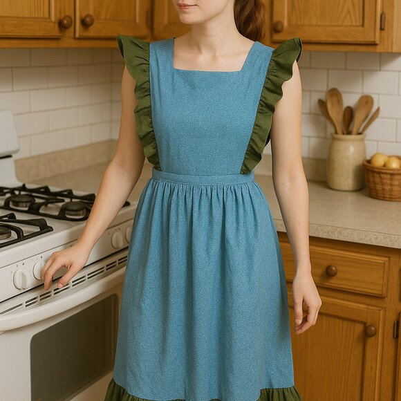 Needle in a Haystack Handmade Prairie Style Ruffle Apron — Retro Country Cooking - Picture 2 of 5